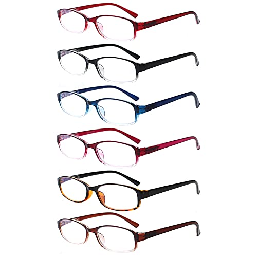COJWIS 6 pack Lesebrille Blaulichtfilter Brille für Damen und Herren Federscharnier Lesehilfe Blendfreie UV Brille (6 Farbe Mischen, 2.5)