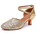 Rosefinch Latein Tanzschuhe für Damen Salsa Bachata Ballsaal Professionelle Performance Tanzschuhe Gold 5cm Absatz 39EU
