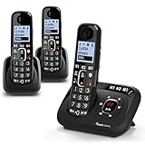 Amplicomms BigTel 1583 Trio schnurloses DECT Großtasten Telefon, Anrufbeantworter, DREI Mobilteile, Audio-Boost, Laute Klingeltöne, Hörgerätekompatibel, Anrufschutz