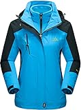 TACVASEN Damen 3-in-1 Jacke Wasserdicht Fleece Gefüttert Kapuzenmantel für Winter Outdoor Ski Sports, Blau, XL