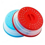 COZYKIT Zusammenklappbare Mikrowellen-Abdeckung, BPA-frei, TPR, 26,7 cm, rund, mit Griff, Rot + Blau…