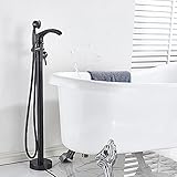Wasserfall-badewannen-Wasserhahn-Set, bodenstehende badewannen-mischbatterie, doppelgriff-duschbadewannen-Wasserhahn für badezimmerarmaturen, Mattschwarz