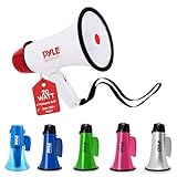 Pyle Megafon PA Bullhorn - 20 Watt, verstellbare Lautstärke, eingebaute Sirene, 800 Meter Reichweite für Fußball, Baseball, Hockey, Cheerleading und Sicherheitsübungen, Weiß