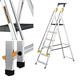 DRABEST Leiter PRO Serie Aluleiter 6 Stufen Klapptrittleiter mit Sicherheits Handläufen Haushaltsleiter bis 150 kg belastbar