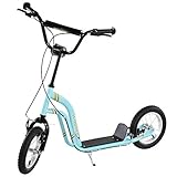 HOMCOM Kinderroller Höhenverstellbar Tretroller mit 12 Zoll Luftreifen, Kinder Roller für Jungen und Mädchen ab 5 Jahre, Scooter Kickscooter Cityroller Hellblau