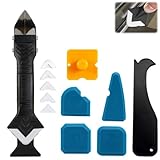 Docache Silikonentferner, Silikon Abzieher Werkzeug Set 5 in 1 Stainless Steel Fugenmesser 6 Auswechselbar Silikonpads ​für Küche Bad Boden Spüle Fenster Abdichtung-Weiß