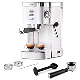 Gevi 20 Bar Espresso Kaffeemaschine Espressomaschine mit professionellem Milchaufschaumdüse, nur 15 cm breit，1350W schnelle Hitze für Cappuccino, Latte & Macchiato, 1,2L Wassertank, Weiß