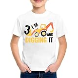 SUPTTING Jungen T-Shirt 3 I'm Digging It Aufdruck Bagger Kurzarm Oberteil Rundhals Shirt Kindergeburtstag Outfit Freizeitshirt Sommer Top Geburtstagsshirt Kinderbekleidung Baustelle