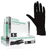 SF Nitrilhandschuhe S Schwarz – 100 Stück Einweghandschuhe, Einmalhandschuhe, Puderfrei, Latexfrei, Gummihandschuhe Einweg zum Kochen, Putzen, für Medizin, Küche, Garten, Werkstatt, Tattoo, Haushalt