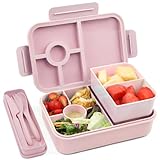 Bugucat Brotdose Kinder mit 5 Fächern 1300ML, Auslaufsicher Lunchbox Kinder, Bento Box Brotdosen mit Besteckset, Brotdose für Kinder und Erwachsene,Vesperdose Frühstücksbox für Mädchen & Jungen Rosa