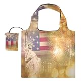 Wiederverwendbare Einkaufstaschen – Die Freiheitsstatue der USA-Flagge, faltbare Tragetasche, groß, leicht, Recycling-Tuch mit Tasche