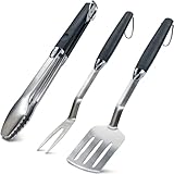 Padoma Grillbesteck Set -Geschenkset mit Grillzange, Wender und Fleischgabel aus Edelstahl 44cm Grillset Grillzubehör Männergeschenk