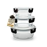 BigDean Glasbehälter mit Deckel in 3 Größen - Mikrowellengeschirr Glas - Meal Prep Container - Runde Glasbehälter Mikrowellengeschirr Glas mit Deckel
