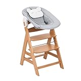 hauck Alpha Newborn Set Pre, Nature Beige - Babystuhl mit Neugeborenenaufsatz ab Geburt, Mitwachsender Holzhochstuhl bis 90 kg Inklusive 5-Punkt-Gurt, Schrittgurt & Schutzbügel