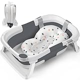 DEANIC Faltbare Baby Badewanne, Babybadewanne Neugeborene von 0-24 Monaten Geeignet, Portable Baby Bathtub Nimmt Keinen Platz Weg, Baby Wanne (Grau)