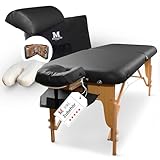 MASSUNDA – Mobile Comfort Deluxe Massageliege klappbar & höhenverstellbar – EXTRA breiter Massagetisch aus Vollholz – Massagebank mit ergonomischer Kopfstütze, Bezug, Armlehne, Kissen (Schwarz)