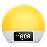 Foryond Tageslichtwecker,Lichtwecker Sonnenaufgang Wecker Digital Wake Up Light mit 25 beruhigende Klänge in 16 Helligkeit,Doppelalarm,8 Volltonfarben 9 farbige Licht, Wecker mit Projektion Weiß