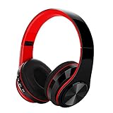 Noise Cancelling Kopfhörer Over Ear, Miya Leicht Faltbarer Kabellos Bluetooth 5.0 Ohrhörer Headset mit Mikrofon für Smartphones Tablets(Rot)