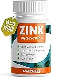 Zink 25mg - 365 Tabletten (vegan) mit Zink-Bisglycinat (Zink-Chelat) für höchste Bioverfügbarkeit - laborgeprüft, hochdosiert, ohne unerwünschten Zusatzstoffe - 1 Jahresvorrat - ProFuel