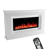 GLOW FIRE Elektrokamin mit Heizung und Kaminfeuer (Standkamin Rhea) - elektrischer Kamin mit LED-Feuer in 5 Farben, Heizlüfter, Deko & Fernbedienung - 158x97x33 cm, Weiß