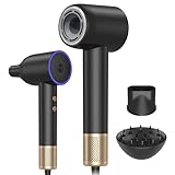 Ionen Föhn Haartrockner mit Diffusor, 110,000 U/min Hochgeschwindigkeits Profi Haartrockner, High Speed Hair Dryer Set, Schwarz/Gold