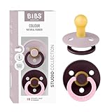 BIBS Colour Studio Schnuller 2er-Pack, BPA-frei, Kirschform Nippel. Naturkautschuk/Latex, Hergestellt in Dänemark, Größe 1 (0-6 Monate) - Dusky Lilac/Plum