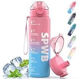 SPWB Trinkflasche,1L Sportflasche Auslaufsicher, BPA-frei Tritan Wasserflasche mit Filter und Zeitmarkierung, Kohlensäure Geeignet für Fahrrad, Fitness, Wandern, Camping und Schule