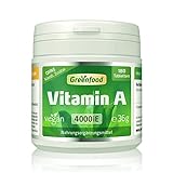 Greenfood - Vitamin A - 4000 iE - Hochdosiert - 180 vegane Tabletten - Gut für die Sehkraft - Ohne künstliche Zusätze und ohne Gentechnik