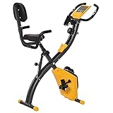 HOMCOM Klappbarer Heimtrainer, Trainingsrad, Hometrainer für Erwachsene, 8 magnetische Widerstandsstufen, Handpulssensoren, LCD-Multifunktionsdisplay, verstellbarer Sattel, Stahl, gelb, grau