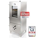 RELLINGER® Räucherofen Edelstahl Smoker [INKL. RÄUCHERHAKEN & THERMOMETER] - Premium Räucherschrank Räuchertonne - Made in Europe Räucherofen für draußen - Räucherofen Holz Räucherkammer Hochwertig