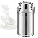 Adima Milch Transportkanne 304 Milchkanne Schwerlast Milcheimer Edelstahl Transportkanne Mit Spannverschluss Und Gummidichtung Für Wein,Öl, Saft Behälter 28L/35L/48L/64L/76L,35L