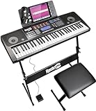 RockJam 61 Key Touch Display Keyboard Piano Kit with Digital Bench, Electric Stand, Headphones Note Stickers, Sustain Pedal & Simply Lessons