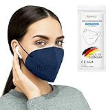 TubeRoo FFP2 Maske blau duneklblau marine 10 Stück Masken aus Deutschland, Made in Germany, weiche runde Ohrschlaufen Bänder, Atemschutzmaske, Mundschutz