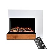 GLOW FIRE Kaminofen Einstein linksoffen mit realistischem 3D E-Motion LED-Feuer - Stand-Elektrokamin mit Heizung und Kaminfeuer, Knistereffekt & Timer, max. 1500 W, 109x89x51, Weiß