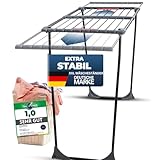 STAHLMANN ® Wäscheständer ausziehbar [20M Trockenfläche ] - Wäscheständer XXL [Made IN EU] - Wäscheständer schwarz mit Klemmen für kleine Wäschestücke - Wäscheständer platzsparend