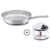 Fissler Crispy Steelux Premium/Edelstahl-Pfanne (28 cm) Bratpfanne-unbeschichtet - Induktion + Gemüse-Zerkleinerer Finecut