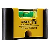 STABILA Mini-Wasserwaage Pocket Electric mit Gürtel-Clip, 7 cm, starker Seltenerd-Magnet, 1 Horizontal-Libelle, Made in Germany, Gelb