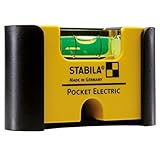 STABILA Mini-Wasserwaage Pocket Electric mit Gürtel-Clip, 7 cm, starker Seltenerd-Magnet, 1 Horizontal-Libelle, Made in Germany, Gelb