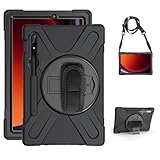 Gerutek Hülle für Samsung Galaxy Tab S10 FE/Tab S9 FE/Tab S9/S8/S7 10.9 Zoll/11 Zoll 2025/2023/2022/2020, Stoßfeste Robust Schutzhülle mit Stifthalter,Drehbar Stände Handschlaufe Schultergurt, Schwarz