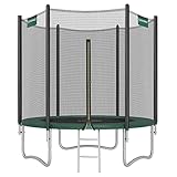 SONGMICS Trampolin Outdoor Ø 183 cm, Gartentrampolin für Kinder mit Sicherheitsnetz, Randabdeckung, Leiter, 180 cm hohe gerade Stangen, Stahl-Rahmen, schwarz-grün STR061C01