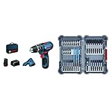 Bosch Professional 12V System Akku-Schlagbohrschrauber GSB 12V-15 (inkl. 2 Akku, Schnellladegerät GAL 12V-40, in L-BOXX) + 35-tlgs. Bohrer Bit Set (Pick and Click, Zubehör, Bits und Universalhalter)