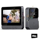 Qawner Kabellose Türklingel mit Kamera 1080P, Video-Türsprechanlage, kabellos, Display 4,3 Zoll, IP65, wasserdicht, bidirektionales Audio, kabellose Video-Türsprechanlage, Nachtsichtfunktion + 64 GB