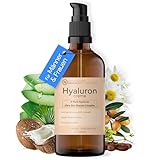 BIO Hyaluron Creme hochdosiert + Arganöl, Jojobaöl, Aloe Vera, Kokosöl, Vitamin C; 4-Fach Anti Falten & Anti Aging Komplex; Naturkosmetik Gesichtscreme; Made in Germany (100ml, Hyaluronsäure)