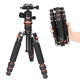 Koolehaoda Mini Stativ für Kamera Aluminium 25'/63cm Tragbares Desktop Reisestativ mit 360° Kugelkopf 1/4' Arca Type QR Plate für DSLR Kamera Video Camcorder, Belastbar bis 10 kg – (Orange)