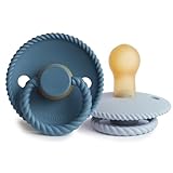 FRIGG Rope Schnuller 2 Packung | Latex Schnuller |BPA-Frei |Hergestellt in Dänemark | Symmetrischer Sauger in Kirschform (Ocean View/Powder Blue, Größe 1 (0-6 Monate))