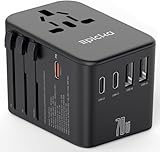 EPICKA Reiseadapter Weltweit, GaN Universal Reisestecker 70W PD Schnellladegerät, Travel Adapter mit 3 USB-C, 2 USB-A, Internationaler Steckdosenadapter für DE USA UK Japan Thailand TA-105 Pro
