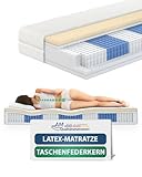 AM Qualitätsmatratzen - Premium Latex-Matratze 90x200cm H3-1000 Federn - Taschenfederkernmatratze - Matratze mit integrierter 4cm Latex-Auflage - 24cm Höhe - Made in Germany