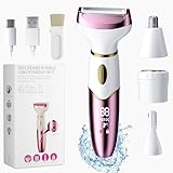 PKBD 4-in-1 Elektrischer Epilierer Damen, Intimrasierer für Frauen, Rasierer Damen für Körper, Beine, Schamhaar und Gesicht, IPX7 Wasserdicht und Wiederaufladbar, Tragbar, Nass und Trocken, Pink