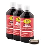 Scheidler horse-direkt Hanföl 3 x 1 L für Pferde & Hunde – 100% kaltgepresstes Barföl aus dem Cannabis Sativa Samen – Naturprodukt ohne Zusatz – inkl. Dosierkappe