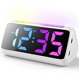 Wecker Digital, Digitaler Wecker Kinder mit Licht, Bunter LED Anzeige, 0-100% Helligkeitsdimmer, 2 Alarme, Snooze, 3 Wecklautstärke, USB Ladeanschluss, Kinderwecker für Schlafzimmer Jungen Mädchen